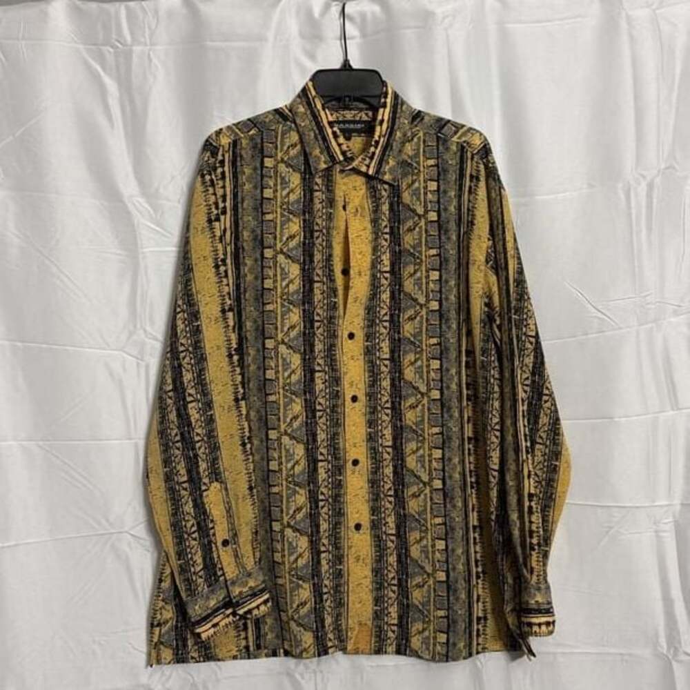 Bassiri Long Sleeve Camp Shirt - Gold & Black Heather Design